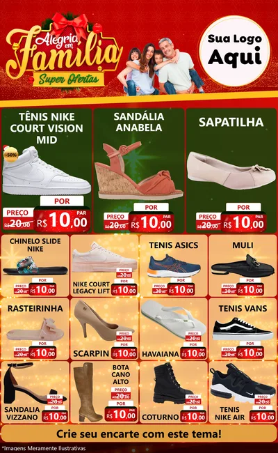 Modelo de Encarte para Encarte Grande com o tema Alegria em Família Super Ofertas - Natal para Calçados