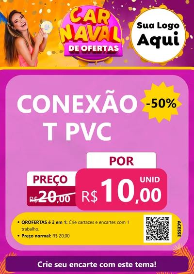 Modelo de Cartaz para Cartaz A4 Vertical com o tema Carnaval de Ofertas para Tubos e conexões