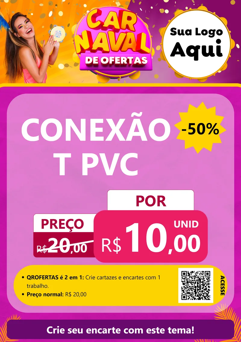 Modelo de Cartaz para Cartaz A4 Vertical com o tema Carnaval de Ofertas para Tubos e conexões