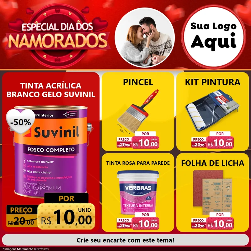 Modelo de Rede Social para Feed Facebook com o tema Especial Dia Dos Namorados para Tintas e Ferramentas