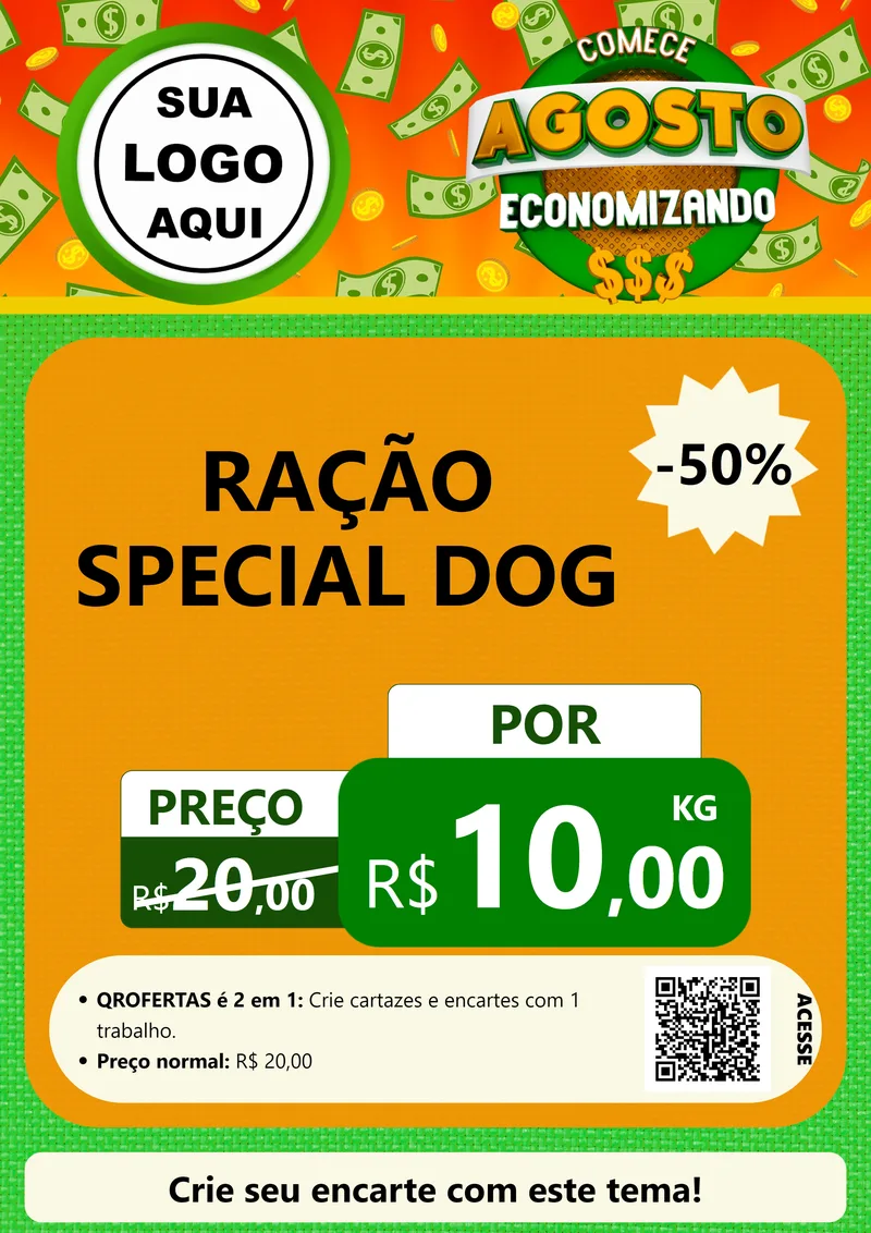 Modelo de Cartaz para Cartaz A4 Vertical com o tema Comece Agosto Economizando para Pet Shop