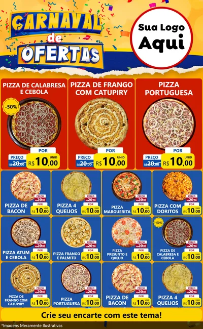 Modelo de Encarte para Encarte Grande com o tema Carnaval de Ofertas para Pizzaria