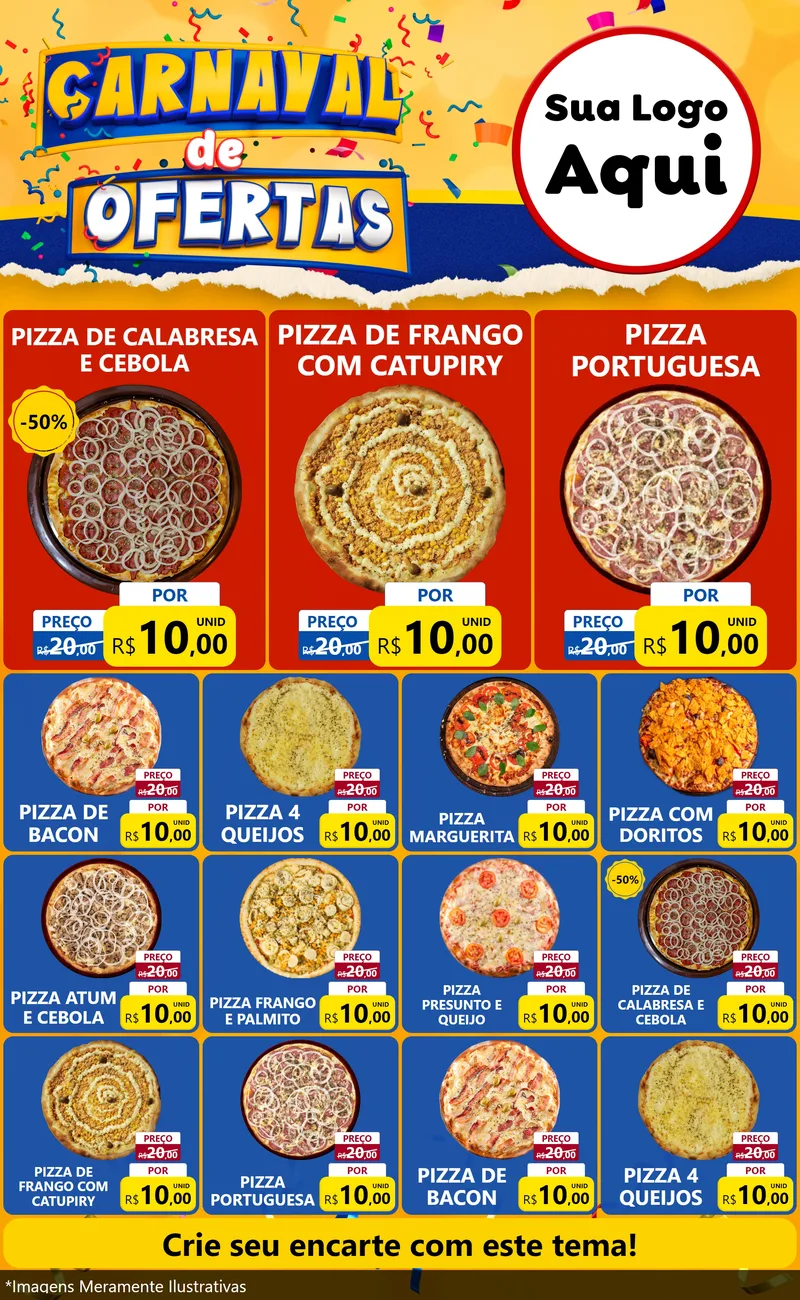 Modelo de Encarte para Encarte Grande com o tema Carnaval de Ofertas para Pizzaria