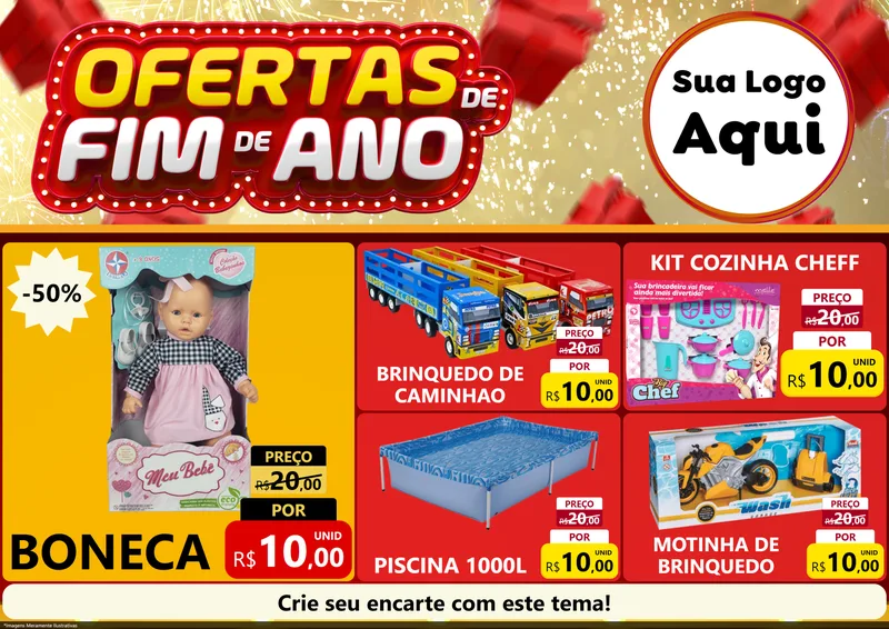Modelo de Encarte para Encarte A4 Horizontal com o tema Ofertas de Fim de Ano para Brinquedos