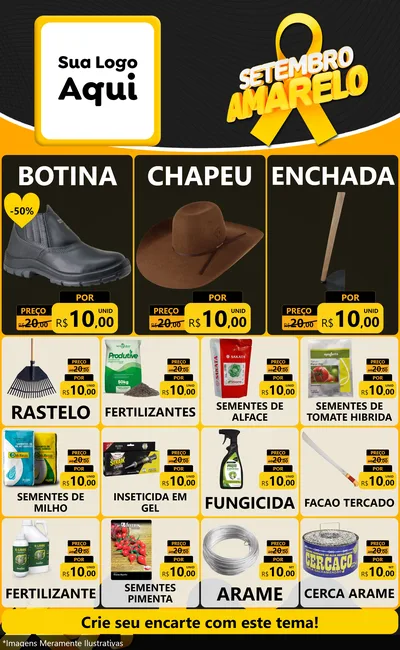 Modelo de Encarte para Encarte Grande com o tema Setembro Amarelo para Agropecuária