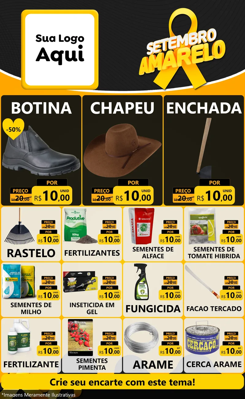 Modelo de Encarte para Encarte Grande com o tema Setembro Amarelo para Agropecuária