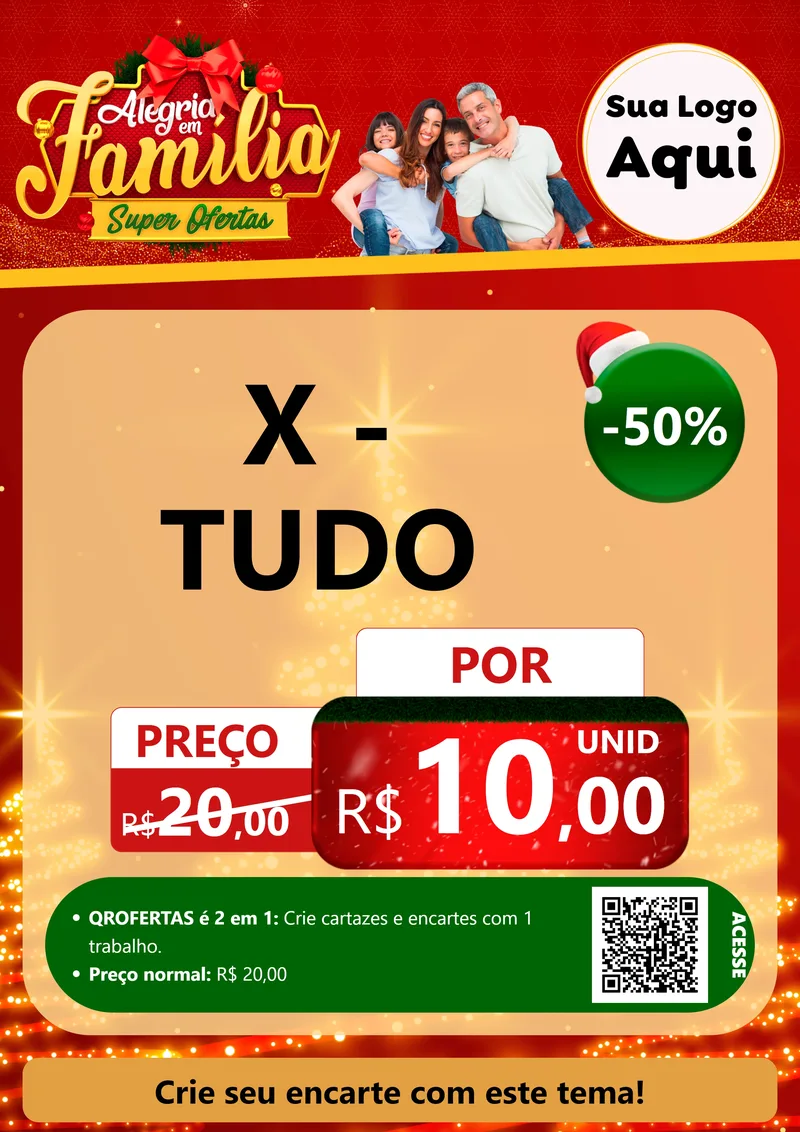 Modelo de Cartaz para Cartaz A4 Vertical com o tema Alegria em Família Super Ofertas - Natal para Hamburgueria