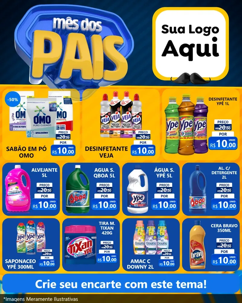 Modelo de Rede Social para Feed Instagram com o tema Mês dos Pais para Produtos de Limpeza