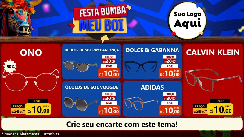 Modelo de TV para TV Horizontal com o tema Festa Bumba meu Boi para Óticas