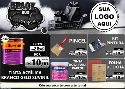 Modelo de Encarte para Encarte A4 Horizontal com o tema Black dos Sonhos para Tintas e Ferramentas
