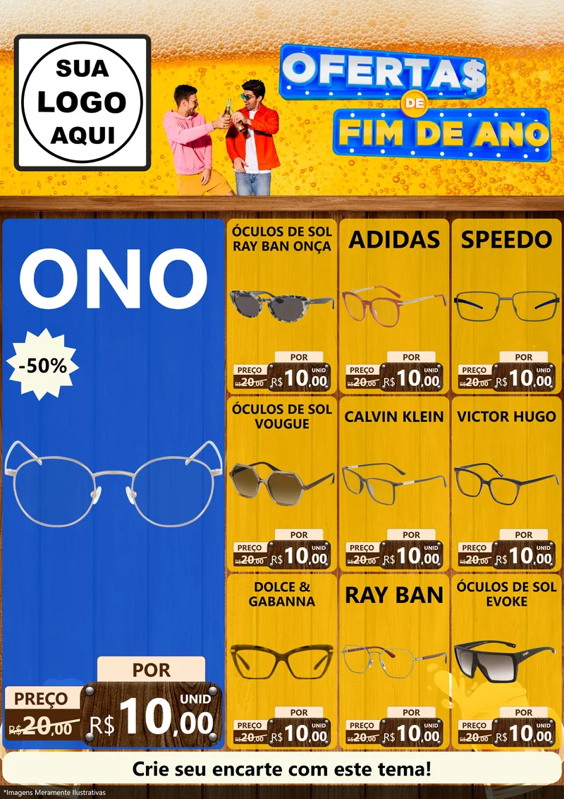Modelo de Encarte para Encarte A4 Vertical com o tema Ofertas de Fim de Ano para Óticas