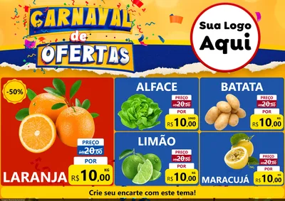 Modelo de Encarte para Encarte A4 Horizontal com o tema Carnaval de Ofertas para Hortifrúti
