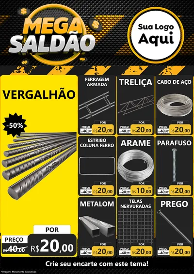 Modelo de Encarte para Encarte A4 Vertical com o tema Mega Saldão para Ferragens