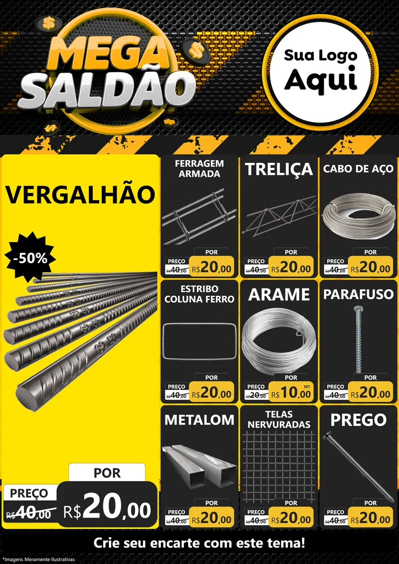 Modelo de Encarte para Encarte A4 Vertical com o tema Mega Saldão para Ferragens