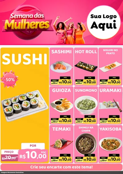 Modelo de Encarte para Encarte A4 Vertical com o tema Semana das Mulheres para Comida japonesa