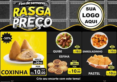 Modelo de Encarte para Encarte A4 Horizontal com o tema Fim de Semana Rasga Preço para Salgadaria