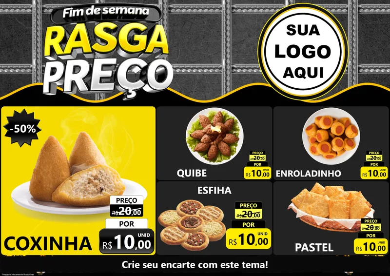 Modelo de Encarte para Encarte A4 Horizontal com o tema Fim de Semana Rasga Preço para Salgadaria