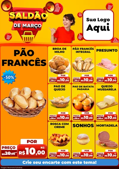 Modelo de Encarte para Encarte A4 Vertical com o tema Saldão de Março para Padaria