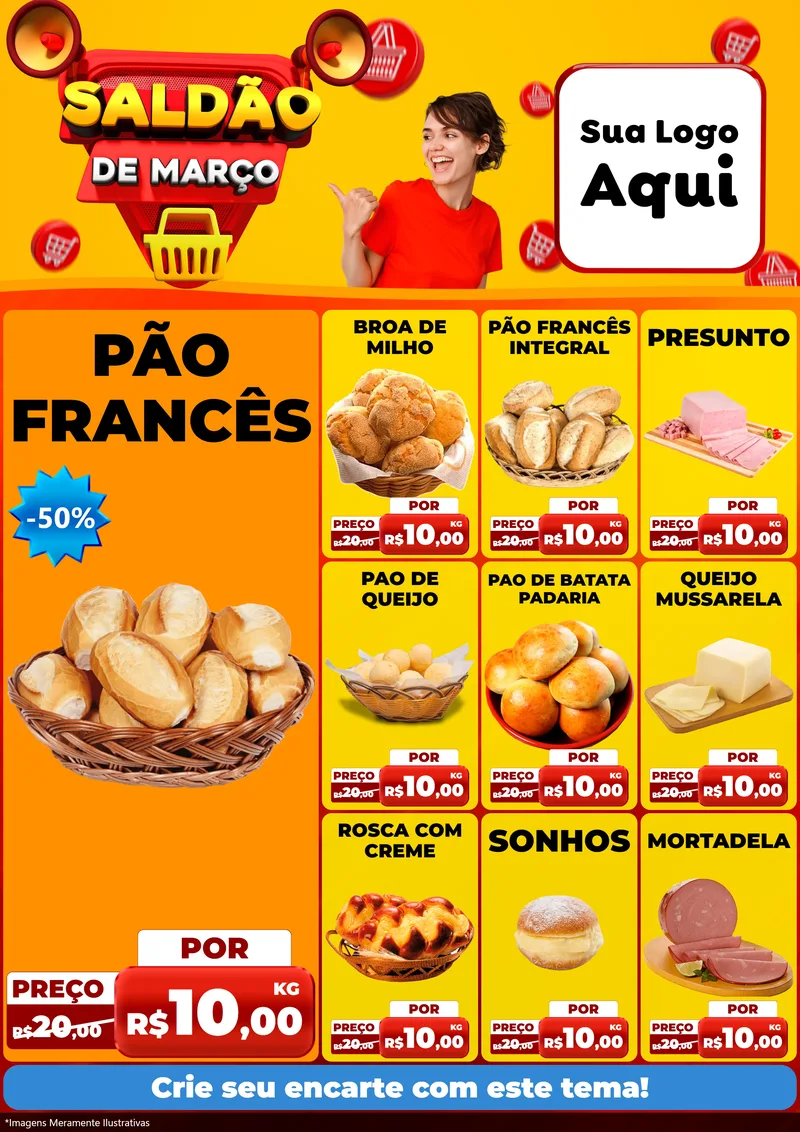 Modelo de Encarte para Encarte A4 Vertical com o tema Saldão de Março para Padaria