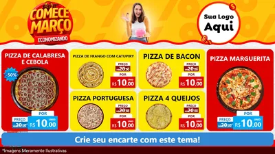 Modelo de TV para TV Horizontal com o tema Comece Março Economizando para Pizzaria