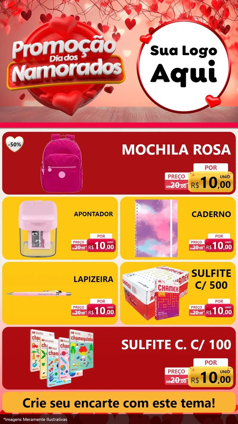 Modelo de TV para TV Vertical com o tema Promoção Dia dos Namorados para Papelaria
