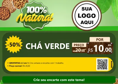 Modelo de Cartaz para Cartaz A4 Horizontal com o tema 100% Natural para Produtos Naturais