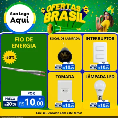 Modelo de Rede Social para Feed Facebook com o tema Ofertas Semana do Brasil para Materiais Elétricos