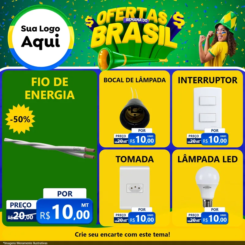 Modelo de Rede Social para Feed Facebook com o tema Ofertas Semana do Brasil para Materiais Elétricos