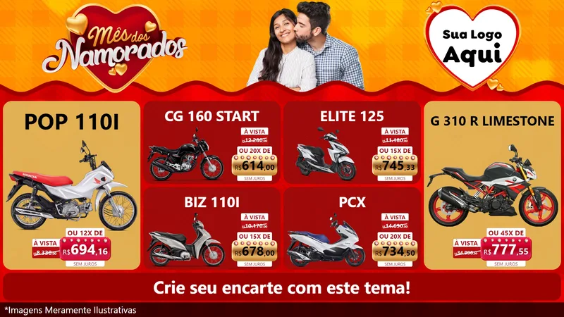 Modelo de TV para TV Horizontal com o tema Mês dos Namorados para Concessionaria de Motos