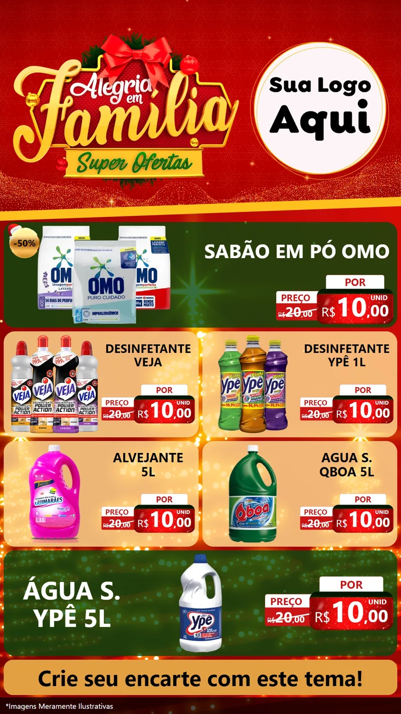 Modelo de TV para TV Vertical com o tema Alegria em Família Super Ofertas - Natal para Produtos de Limpeza