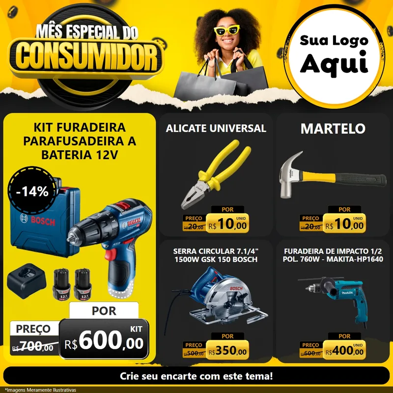 Modelo de Rede Social para Feed Facebook com o tema Mês Especial do Consumidor para Maquinas e Ferramentas