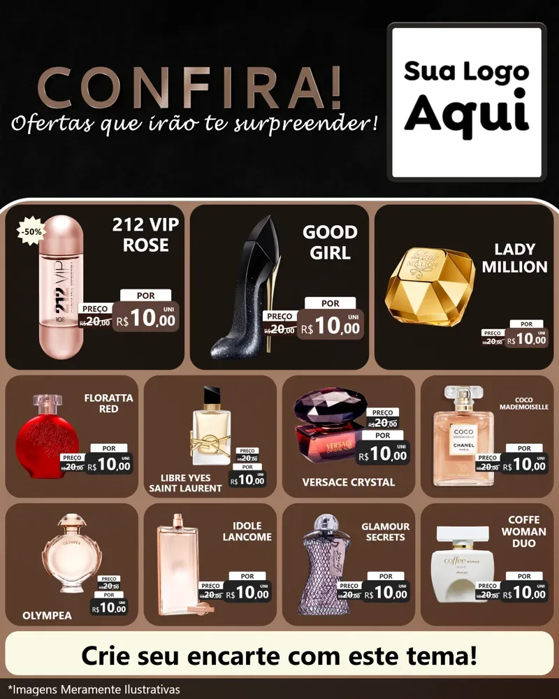 Modelo de Rede Social para Feed Instagram com o tema Confira! Ofertas que irão te surpreender! para Perfumes