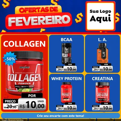 Modelo de Rede Social para Feed Facebook com o tema Ofertas de Fevereiro para Suplementos alimentares