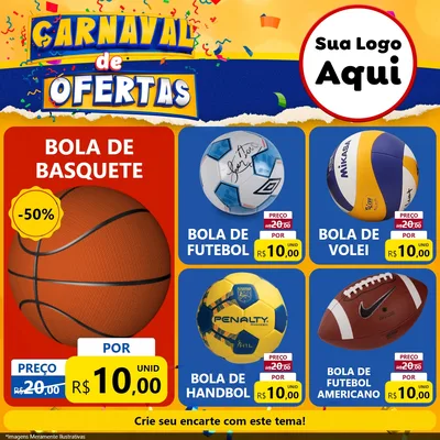 Modelo de Rede Social para Feed Facebook com o tema Carnaval de Ofertas para Artigos Esportivos