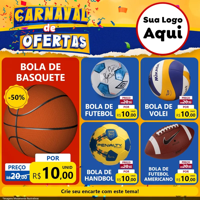 Modelo de Rede Social para Feed Facebook com o tema Carnaval de Ofertas para Artigos Esportivos