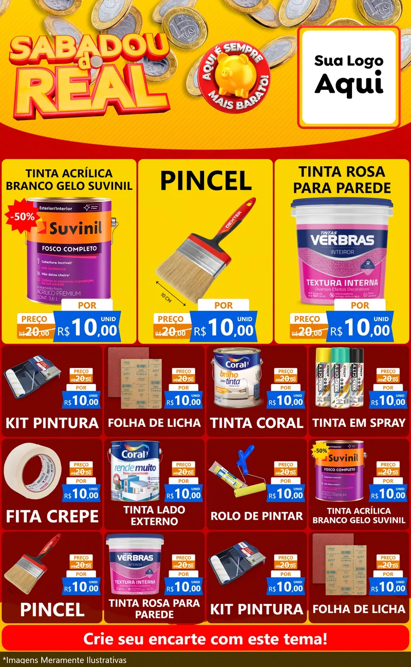 Modelo de Encarte para Encarte Grande com o tema Sabadou do Real para Tintas e Ferramentas