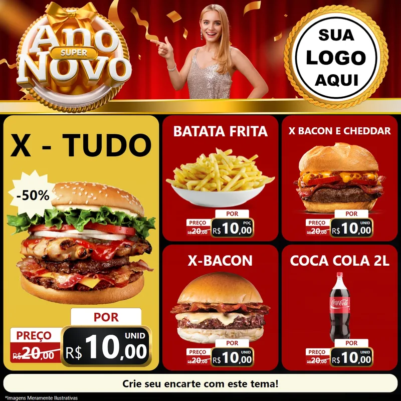 Modelo de Rede Social para Feed Facebook com o tema Super Ano Novo para Hamburgueria