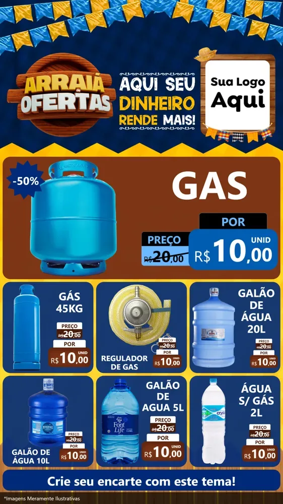 Modelo de Rede Social para Stories com o tema Arraiá de Ofertas - Junina para Água e gás