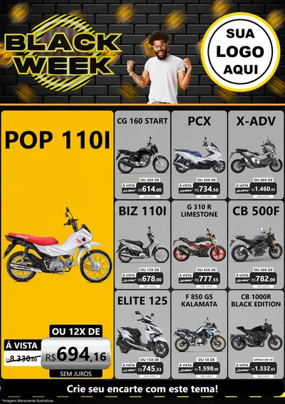 Modelo de Encarte para Encarte A4 Vertical com o tema Black Week para Concessionaria de Motos
