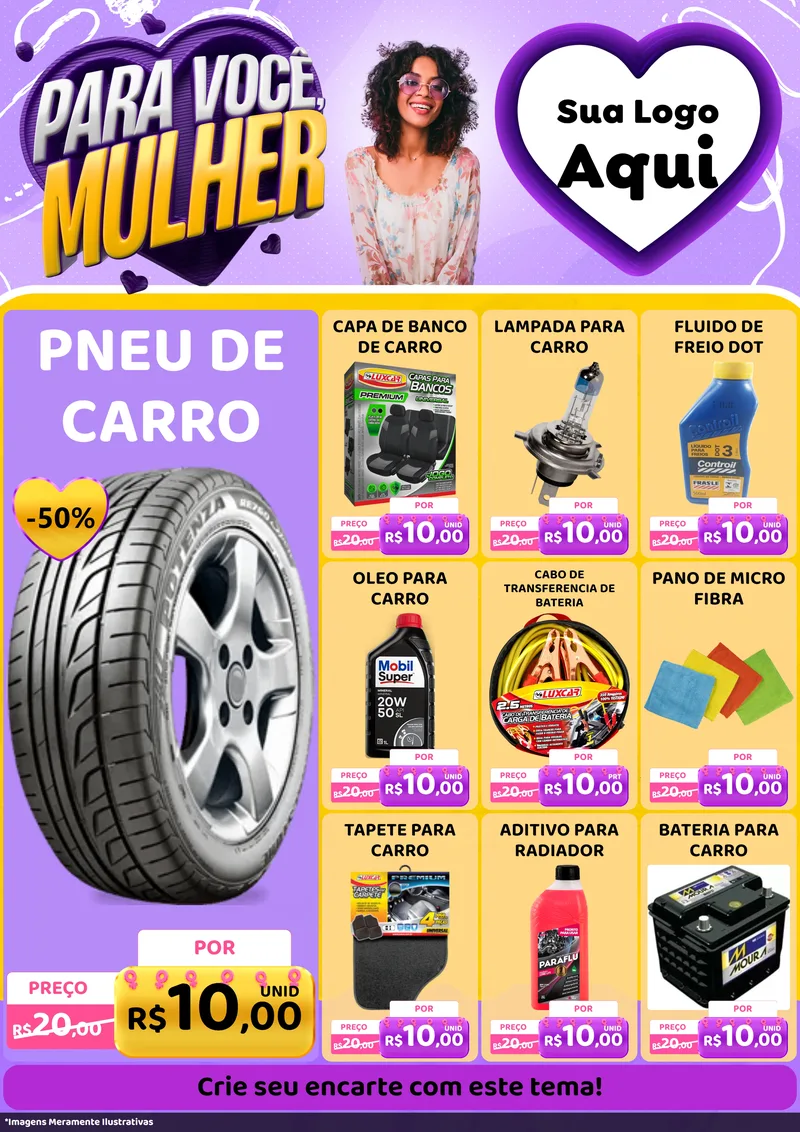Modelo de Encarte para Encarte A4 Vertical com o tema Para Você, Mulher para Auto peças