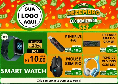 Modelo de Encarte para Encarte A4 Horizontal com o tema Comece Dezembro Economizando para Informática