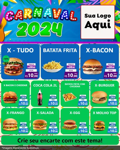 Modelo de Rede Social para Feed Instagram com o tema Carnaval 2027 para Hamburgueria
