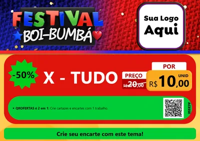 Modelo de Cartaz para Cartaz A4 Horizontal com o tema Festival Boi-Bumbá para Hamburgueria
