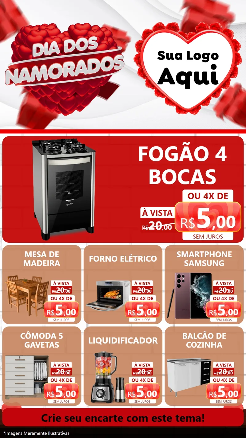 Modelo de Rede Social para Stories com o tema Dia dos Namorados para Móveis e Eletro