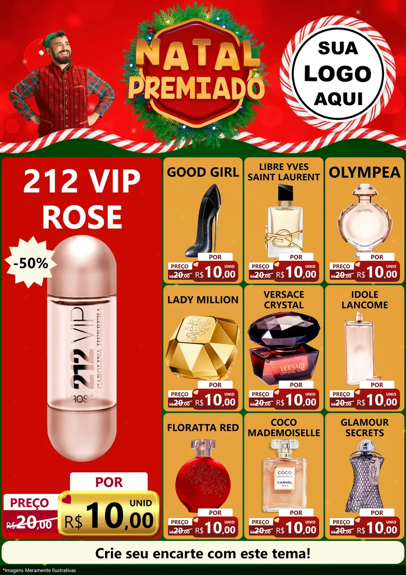 Modelo de Encarte para Encarte A4 Vertical com o tema Natal Premiado para Perfumes