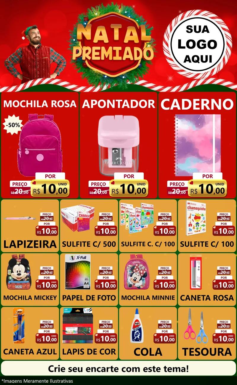 Modelo de Encarte para Encarte Grande com o tema Natal Premiado para Papelaria