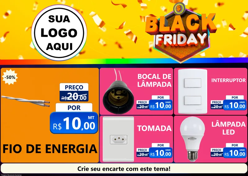 Modelo de Encarte para Encarte A4 Horizontal com o tema Black Friday para Materiais Elétricos