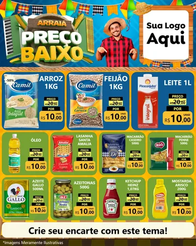 Modelo de Rede Social para Feed Instagram com o tema Arraiá de Preço Baixo - Junina para Supermercado
