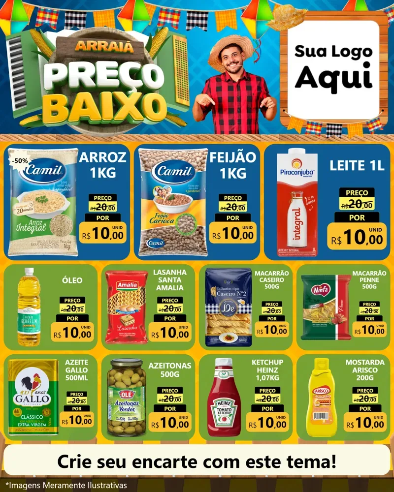 Modelo de Rede Social para Feed Instagram com o tema Arraiá de Preço Baixo - Junina para Supermercado