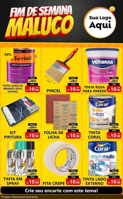 Modelo de Encarte para Encarte Grande com o tema Final de Semana Maluco para Tintas e Ferramentas
